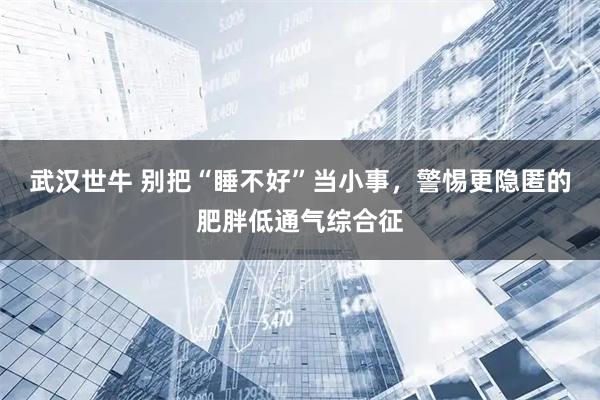 武汉世牛 别把“睡不好”当小事，警惕更隐匿的肥胖低通气综合征